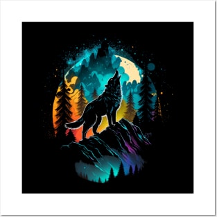 Howling Wolf At The Moon Posters and Art